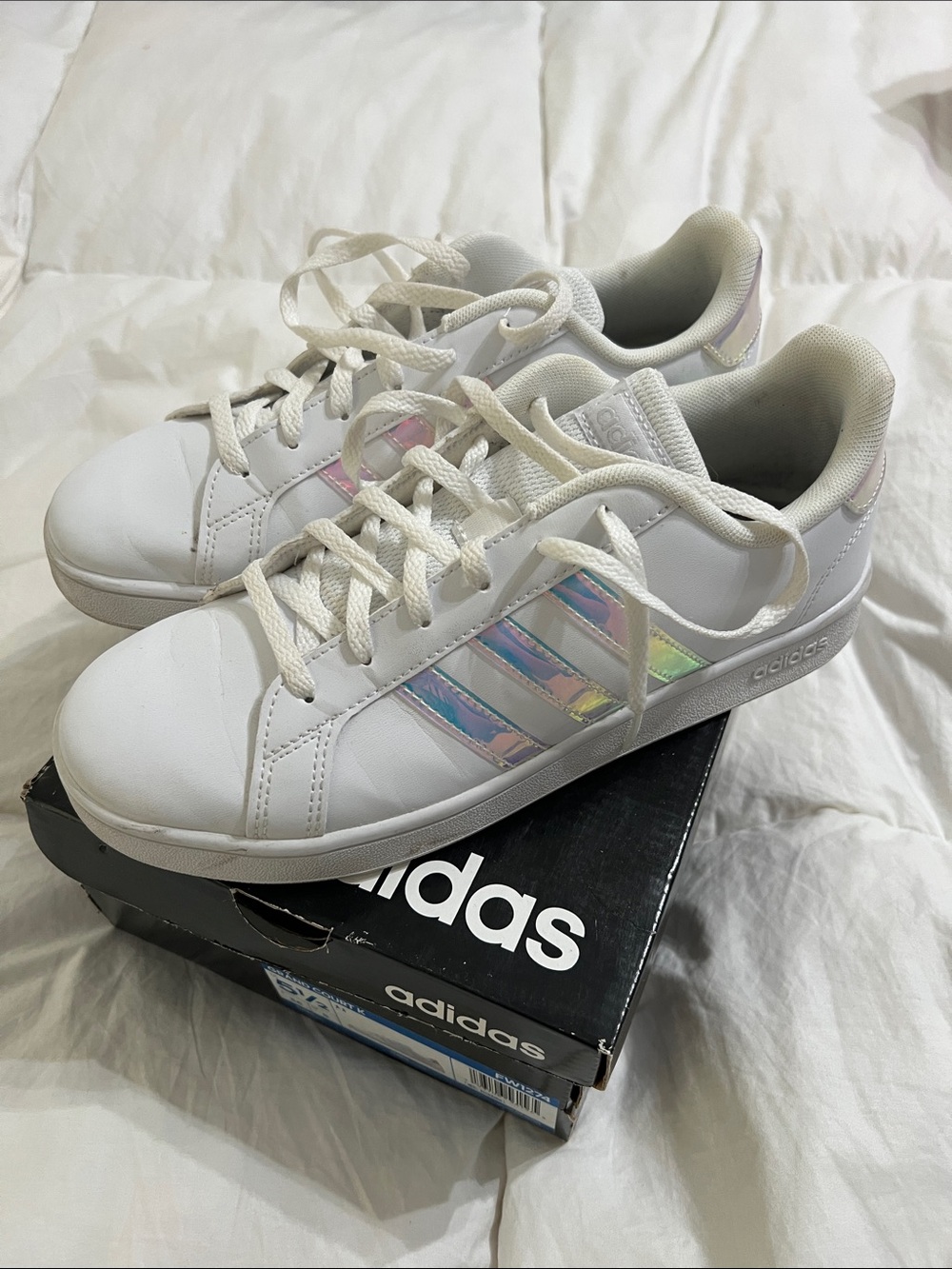 adidas White Sneakers with Iridescent Three Stripes